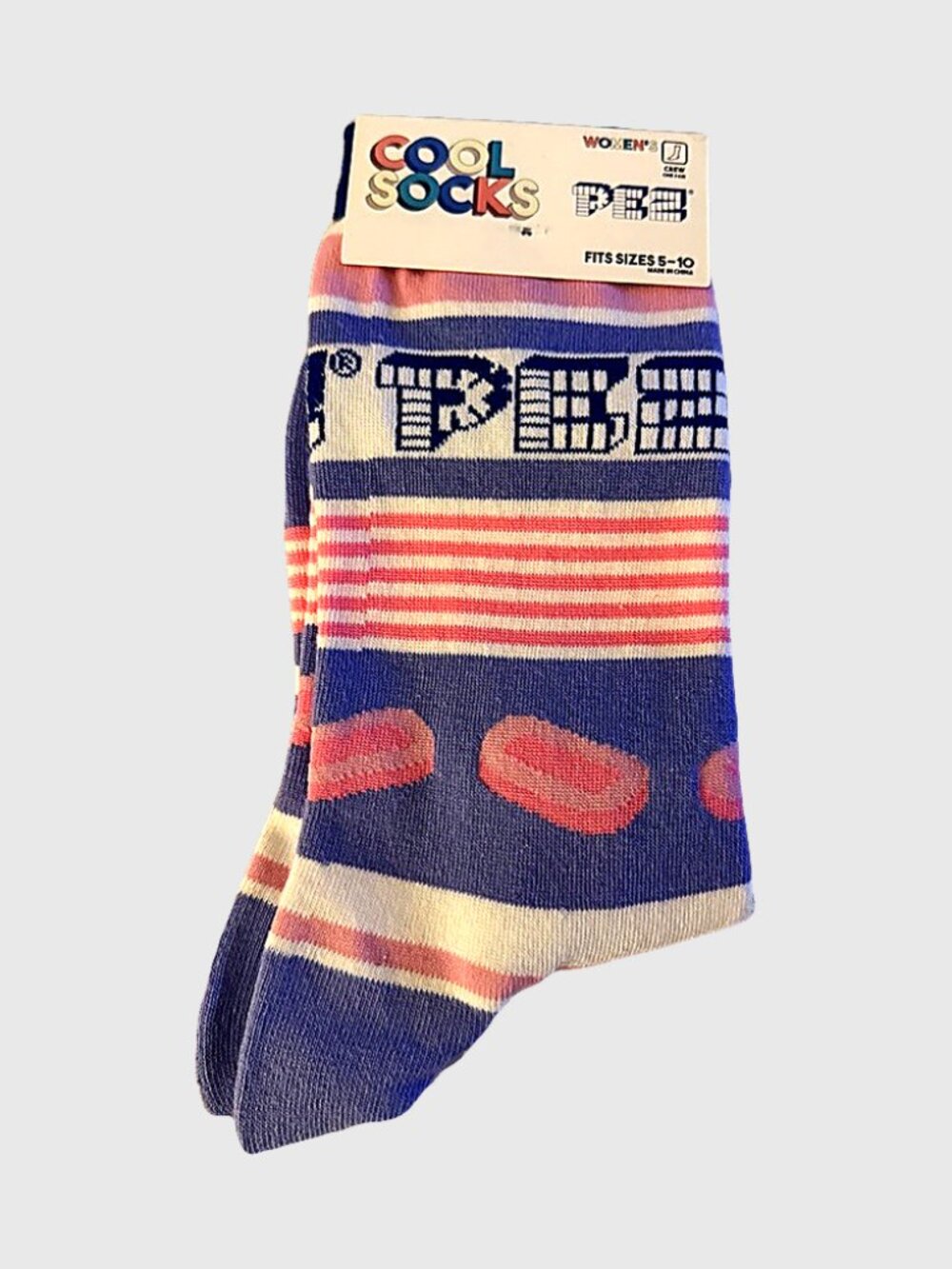 NWT Cool Socks x PEZ Candy Stripes Purple Pink Women's Crew Socks Large
